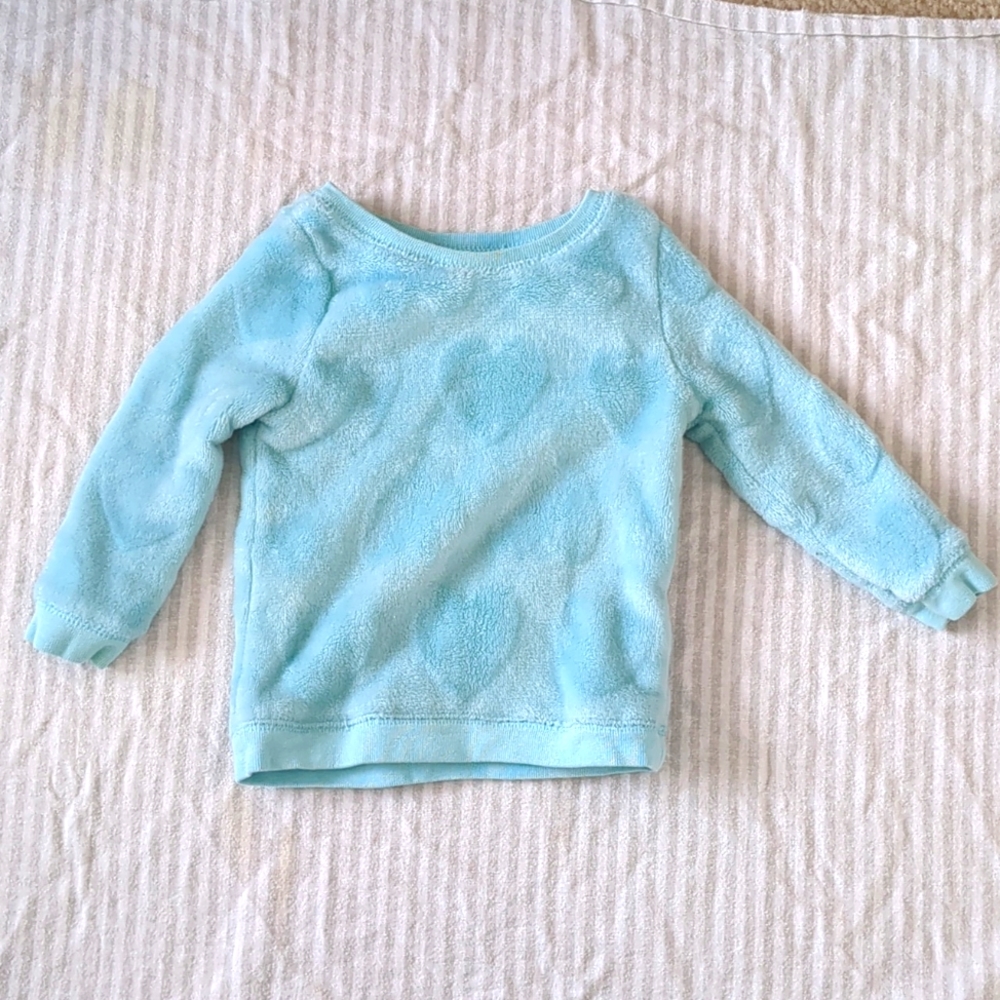 Carter's Fleece Sweater - Teal Hearts 18M